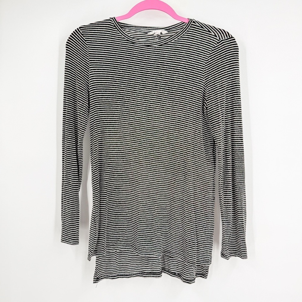 Athleta Black and White Ribbed Asymmetrical Long Sleeve Tee